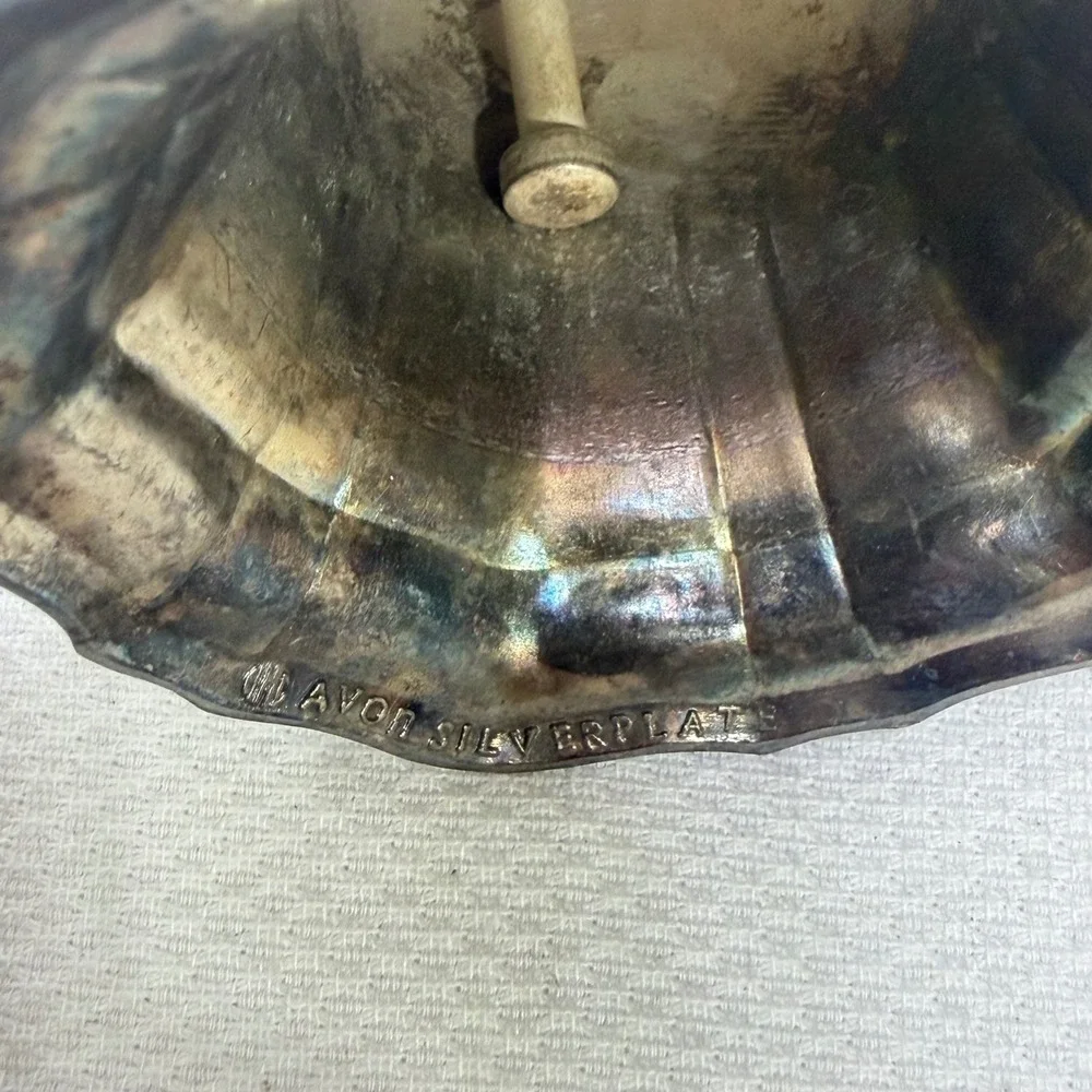 Vintage Avon Silverplate Hand Bell Scalloped Fluted Base Tarnished Patina 5.25